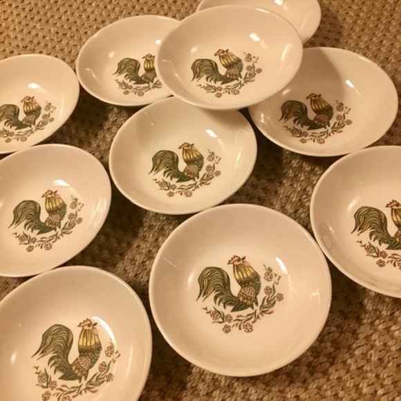 Bowls Rooster Taylor Smith Taylor Set of Eight Vintage Dessert Fruit Bowls TS&T - Picture 4 of 4